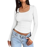 Women Slim Fit Long Sleeve T Shirts Crew Neck Basic Tight Crop Top Y2K Tee Shirt Workout Yoga Fitted Blouses Tops