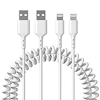 [Apple MFi Certified] Coiled Lightning Cable, iPhone Charger Cable 6FT for Car, 2 Pack 6 Feet Retractable USB to Lightning Cable Cord Compatible for iPhone 14 13 12 11 Pro Max XS XR X 8 7 iPad, White