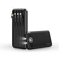 Portable Charger with Built in Cables,10000mAh Slim USB C Power Bank,5 Output 3 Input 2 Flashlight LED Display External Battery Pack Compatible with Cell Phone and Most Smart Devices（1 Pack）