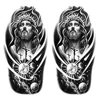 2 Sheets Waterproof Arm Temporary Tattoo Stickers Jesus God Cross Space Planet