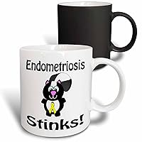 3dRose Endometriosis Stinks Skunk Awareness Ribbon Cause Design Magic transforming mug, 11 oz, Black/White