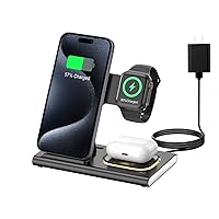 3 in 1 Foldable Charging Station for Apple Products,Fast Wireless Charger Travel Dock Adapter&Light for iPhone 15/14/13/12/11/X/XS/XR 8,iWatch Ultra2/9/Ultra/8/7/6/SE/5/4/3,Pods 3/2/Pro/2 (Black)