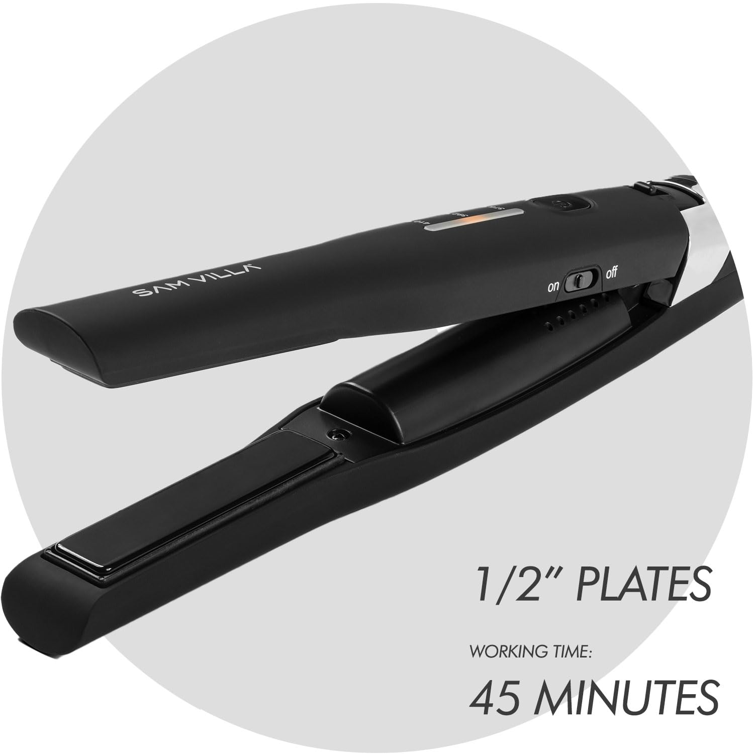Sam Villa Pro Results Cordless Flat Iron On-the-go Travel Hair Straightener 45 Minutes of Cordless Hair Styling Time, Black