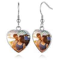 Custom4U Personalized Picture Earrings for Women Stainless Steel/Gold Plated Heart/Disc Stud/Dangle Locket Photo Earrings Custom Memorial Earrings Jewelry Customized Gifts for Mom BFF (Gift Box)