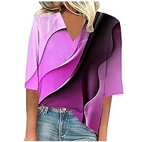 COTECRAM 3/4 Sleeve Summer Blouses for Women 2024 Dressy Floral Blouse Casual Loose Fit Tunic T-Shirts Vintage Graphic Tees