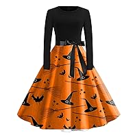 Cape Dress for Women,Womens Round Neck Long Sleeve Printed Vintage Swing Dress Cocktail Prom Party Dress Women