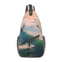 Beach Surf pint Unisex Chest Bags Crossbody Sling Backpack Lightweight Daypack for Travel Hiking
