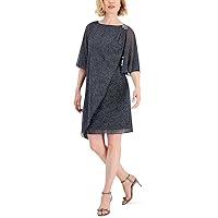 S.L. Fashions Women's Short Capelet Dress with Beaded Shoulder Detail