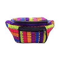 Large Thick Multicolored Woven Cotton Striped Pattern Fanny Pack Waist Bag - Handmade Adjustable Belt Pouch Boho Accessories (Multicolored)
