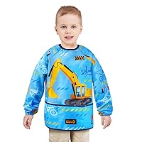 WERNNSAI Kids Art Smock - Kids Painting Aprons for Girls Waterproof Toddler Smock Painting with Long Sleeve 3 Pockets
