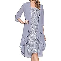 CHICTRY Women's 2 Pieces Suit Floral Lace Mother of The Bride Dress with Jacket Wedding Evening Cocktail Party Gown