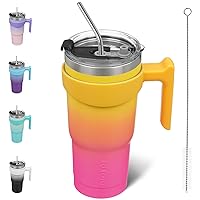 BJPKPK 20 oz Tumbler With Handle And Straw Stainless Steel Insulated Tumbler With Lid Reusable Metal Coffee Cups,Pink & Yellow Rose