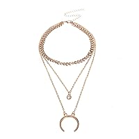 Beydodo Necklace Choker Gold-Plated with Moon Pendant Cubic Zirconia Y Chain Choker Necklace Multi-Layer Gold