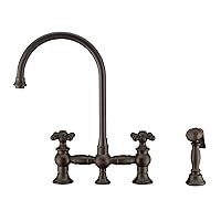 Vintage III Plus Bridge Faucet with Long Gooseneck Swivel Spout, Cross Handles and Solid Brass Side Spray