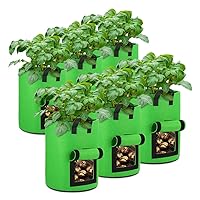 6 Pack Potato Grow Bags 10 Gallon with Flap, Heavy Duty Fabric with Handle and Harvest Window, Non-Woven Planter Pot Plant Garden Bags to Grow Vegetables Tomato, Green