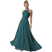 Halter Bridesmaid Dresses for Wedding Pleated Chiffon A Line Formal Evening Party Gowns
