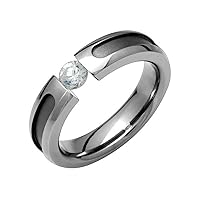 Vega Titanium Diamond Ring Tension Set Half Round 5mm Wide Comfort Fit Engagement Band for Him N Her