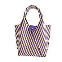 Striped Knitted Mini Tote Bag Women Shoulder Bag Handbag Commuter Bucket Bag