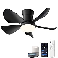 Alexa Smart Ceiling Fan with Lights and Remote - 28'' Black Modern Dimmable & App Controlled Compatible with Alexa and Google Assistant LED Small Ceiling Fan for Bedroom Kitchen Dining living