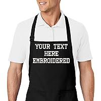 Personalized Chef Apron Embroidered Design - Customized Aprons for Women and Men, Kitchen Chef Apron with 2 Pockets and Long Ties, Adjustable Bib Apron for Cooking, Serving