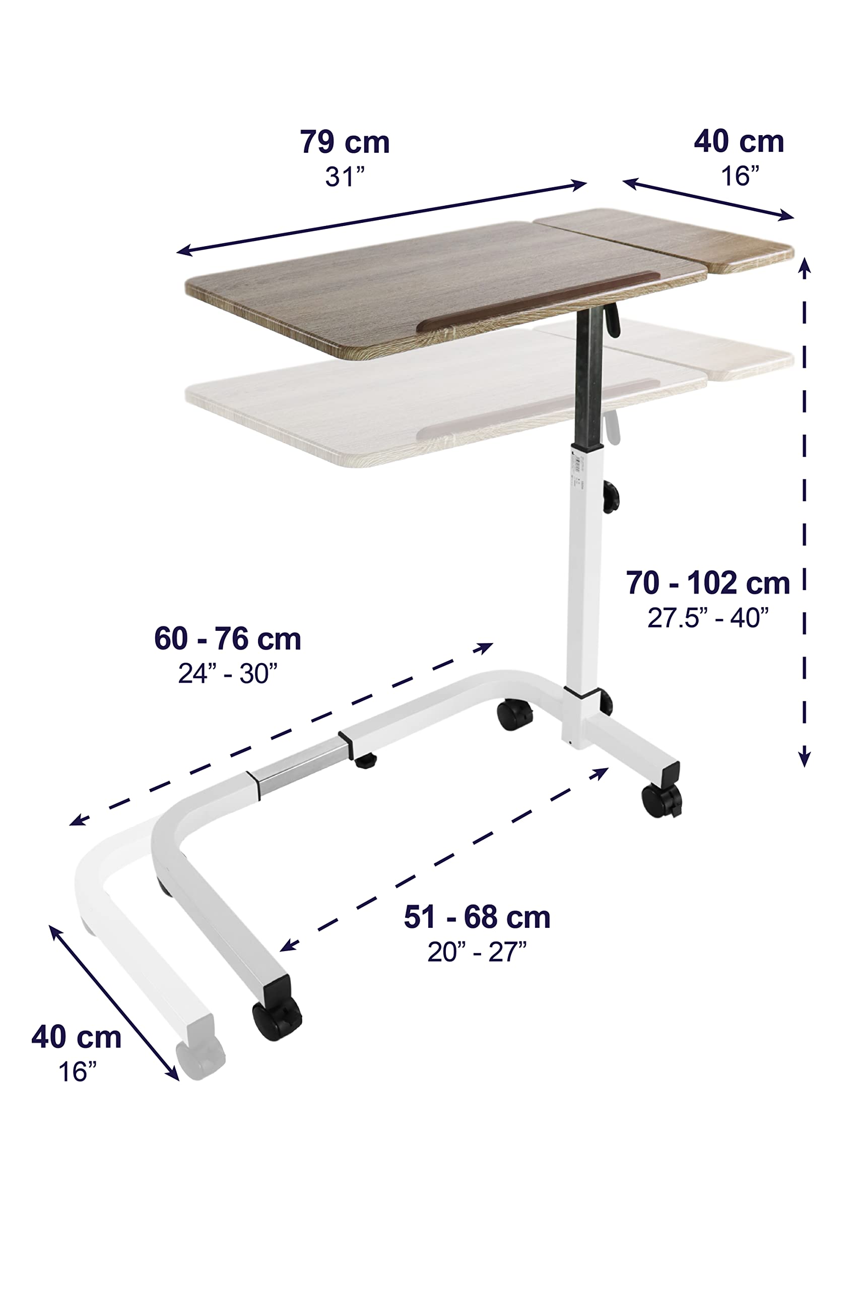 KMINA - Bedside Commode Chair and Overbed Table with Wheels Adjustable Height