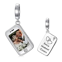 LONAGO 925 Sterling Silver Personalized Photo Charm Fit Snake Bracelet Necklace Customized Image Picture Bead for Women