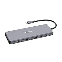 Verbatim 13 in 1 USB Type-C Hub for PD Rapid Charging, Supports USB PD, USB-C Port, Supports 8K (30Hz), 5Gbps Data, HDMI 8K (30Hz) x 2, DP, Audio, Internet, USB-A (3.2 Gen1), 3 USB-A (3.2 Gen2), USB-A