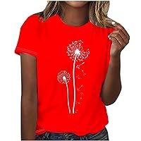 Women's T-Shirts Round Neck Dandelion Print Graphic Tees Summer Short Sleeve Casual Tee Tops Cute Graphic Blouses