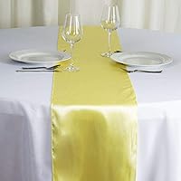 Tiger Chef 3-Pack Yellow 12 x 108 inches Long Satin Table Runner for Wedding, Table Runners fit Rectange and Round Table Decorations for Birthday Parties, Banquets, Graduations, Engagements