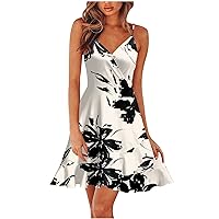 Dresses for Women 2024 Ruffle Cross V Neck Summer Mini Dress Warp Spaghetti Straps Adjustable Slip Short Sundresses