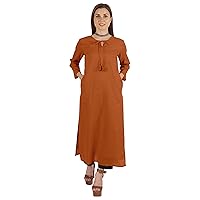 Solid Long Kurti For Women Cotton Tunic 3/4 Sleeve Ethnic Formal Kurta w/Pockets