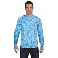 Adult Tie-Dyed Long-Sleeve Cotton Tee (Baby Blue Spider) (Small)