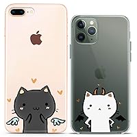 Matching Couple Cases Compatible for iPhone 15 14 13 12 11 Pro Max Mini Xs 6s 8 Plus 7 Xr 10 SE 5 Clear Girlfriend Cat Silicone Pair Cover Anniversary Angel Cute Mate Devil Kawai Friend Love