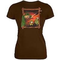 Old Glory Grateful Dead - Womens Covered Wagon Chocolate Juniors T-Shirt Large Brown