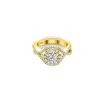 Round Cut Diamond Engagement Ring Bezel Set Halo Wedding Ring/14k Rose Gold Evil Eye Ring/Delicate Dainty