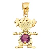 14K Yellow Gold 12 Months Birthstone Pendants Cubic Zirconia CZ Girl Tiny Size Bday Gift Charms For Necklace or Chain