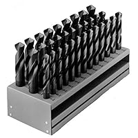 Chicago Latrobe 190F High-Speed Steel Reduced Shank Drill Bit Set With Stand, Black Oxide, Round Shank with Flats, 118 Degree Split Point, 33-Piece