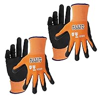 Klein Tools 60823 Work Gloves, Knit Dipped Cut Resistant ANSI A1 Nitrile Coated Gloves, Nylon-Spandex, Touchscreen Capable, 2XL, 2-Pair