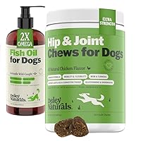 Deley Naturals Soft Glucosamine (120 Chews) + Wild Caught Fish Oil (32 oz) for Dogs - Omega 3-6-9, GMO Free - Made in USA