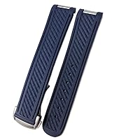 20mm Rubber Silicone Watch Band for Omega Strap Seamaster 300 AT150 Aqua Terra Ultra Light 8900 Steel Buckle Watchband Bracelets (Color : Blue, Size : 20mm Silver Buckle)