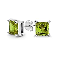 Square Cubic Zirconia Solitaire Princess AAA CZ Stud Earrings For Women Men 14K Gold Plated Sterling Silver 5 6 7 8MM