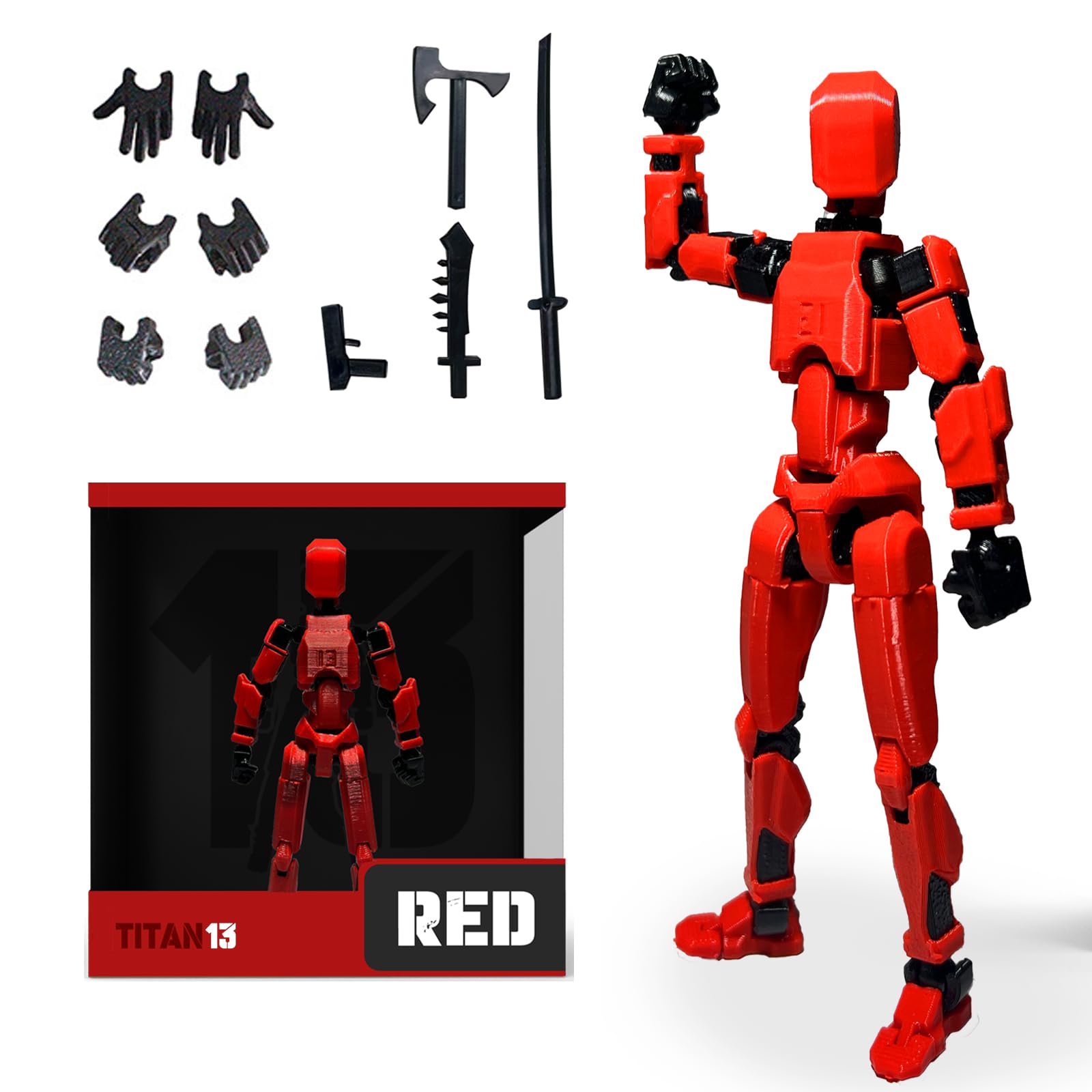Ailevant Titan 13 Action Figure, T13 Action Figure 3D Printed Multi-Jointed Movable, Lucky 13 Action Figure Nova 13 Action Figure Dummy 13 Action Figure, Valentines Gifts for Him (Red)