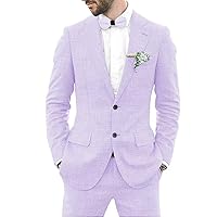 Mens Linen Suit 2 Piece Slim Fit Wedding Suit for Men Groosmen Prom Linen Jacket Pant Set