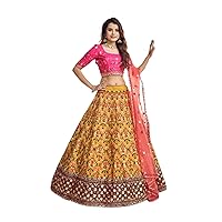 Indian Wedding ceremony Sangeet mehendi Art Silk Thread Sequin Lehenga Choli Dupatta Dress 2272