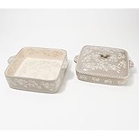 Temp-tations Set-of-2 Square Bakers w/Swing Lid (Fits both Bakers): 3 Qt & 1.5 Qt, Bake & Serve Set (Floral Lace Taupe)