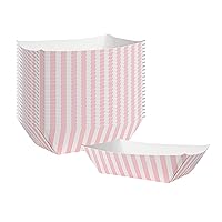 Restaurantware Bio Tek 1/2 Pound Food Boats, 400 Disposable Paper Food Trays - Heavy-Duty, Greaseproof, Striped Paper Food Boats, For Snacks, Appetizers, Or Treats, Use At Parties Or Carnivals