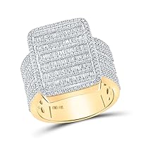 The Diamond Deal 10kt Yellow Gold Mens Baguette Diamond Rectangle Cluster Ring 1-7/8 Cttw