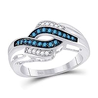 The Diamond Deal 10kt White Gold Womens Round Blue Color Enhanced Diamond Band Ring 1/4 Cttw
