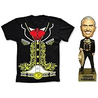 Viva Mexico Mariachi Gift Bundle (Vicente Fernandez Bobble Head and Men's Mariachi Charro T-Shirt) Small Black
