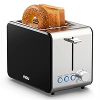 Toaster 2 Slice Stainless Steel 2 Slice Toaster 1.5 Inch Extra Wide Slots 6 Browning Setting Toaster Bagel Toaster Reheat Defrost Cancel Function Removable Crumb Tray Easy Cleaning T2S-Black